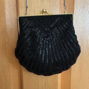 Vintage Clara Marchi Black Beaded Evening Clutch